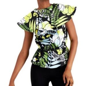 INC International Concepts Winged Shoulder Keyhole Neckline Floral Blouse - XL